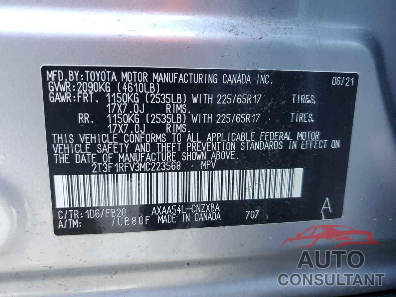 TOYOTA RAV4 2021 - 2T3F1RFV3MC223568