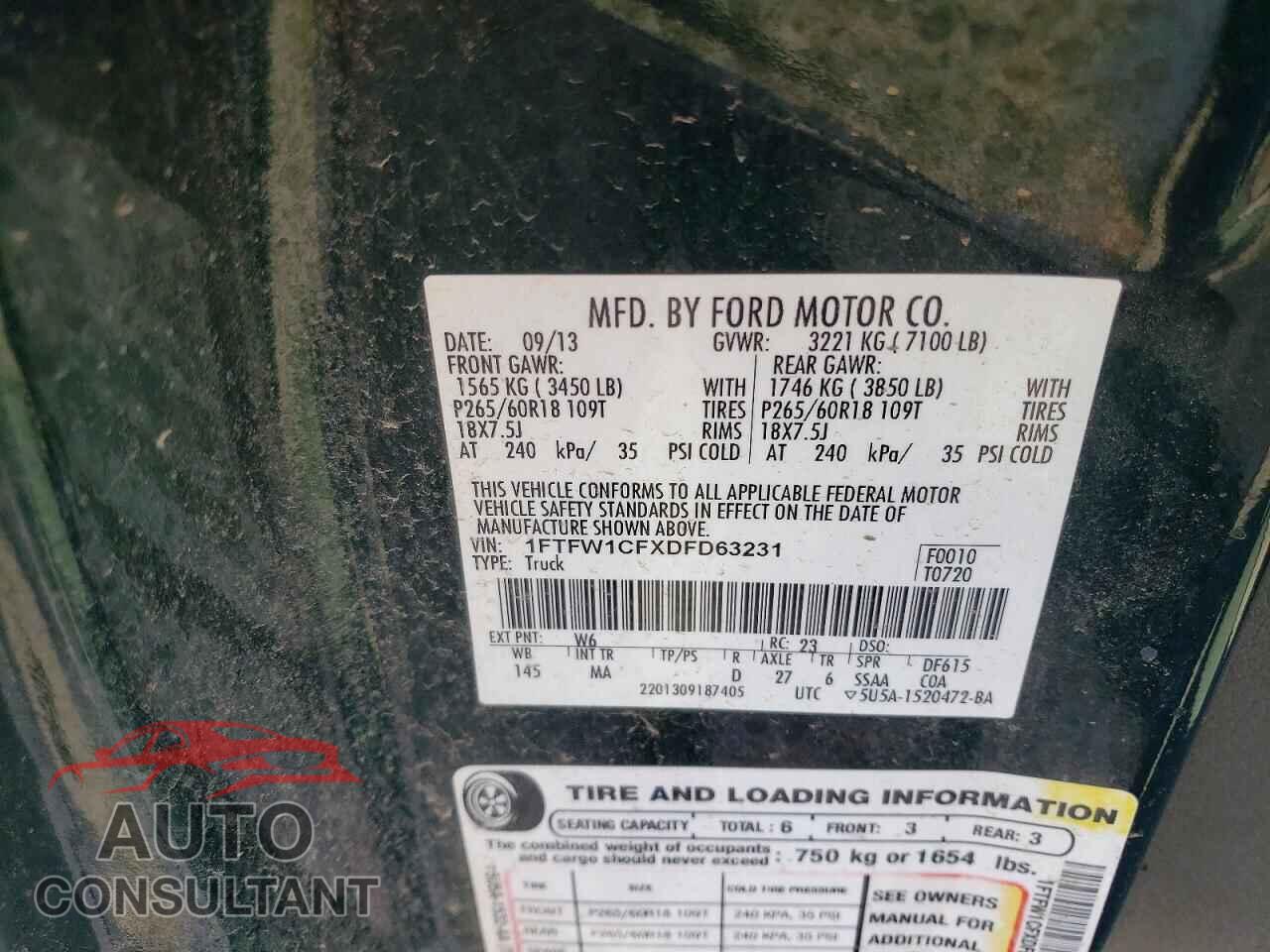 FORD F150 2013 - 1FTFW1CFXDFD63231