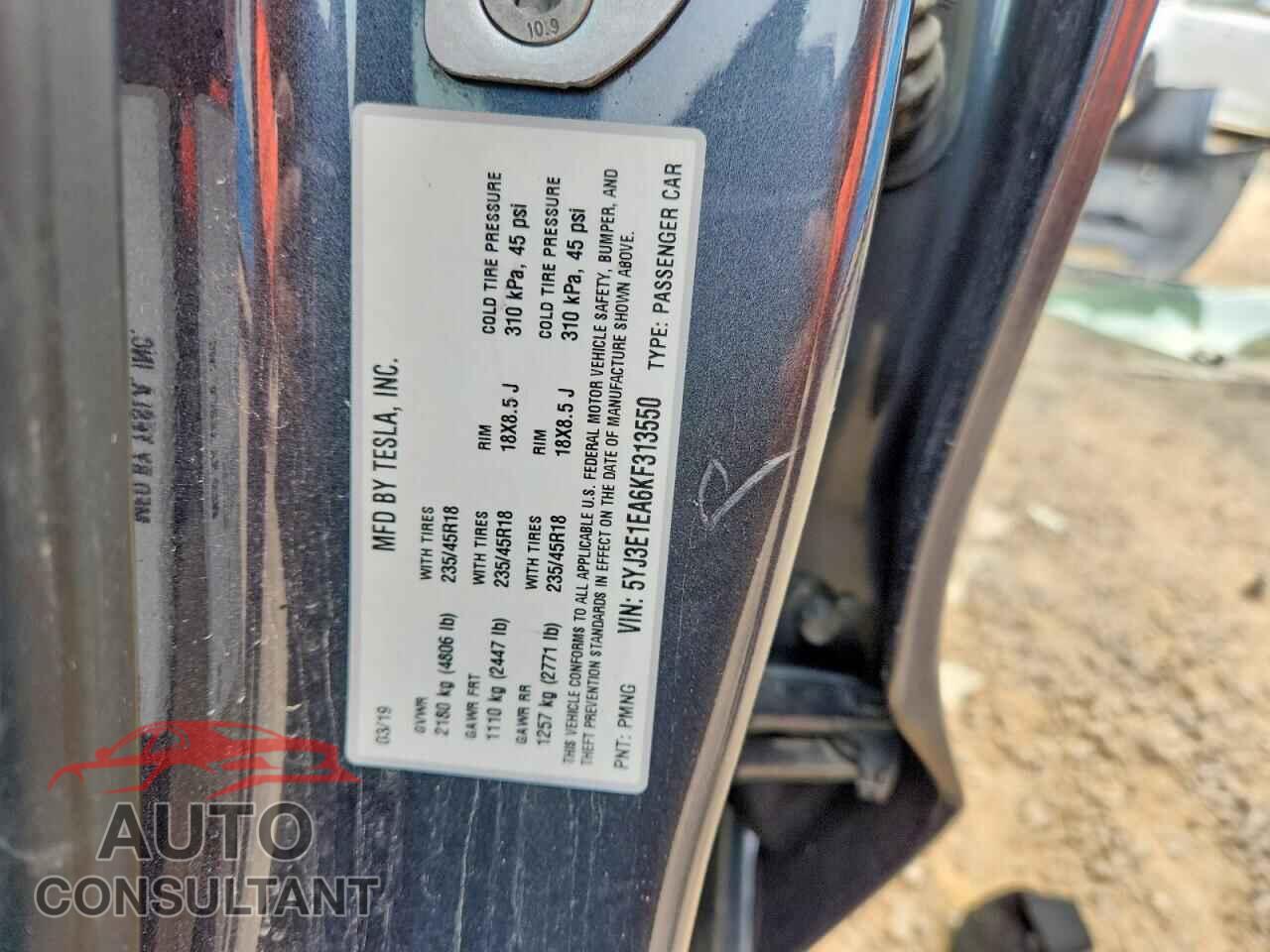 TESLA MODEL 3 2019 - 5YJ3E1EA6KF313550