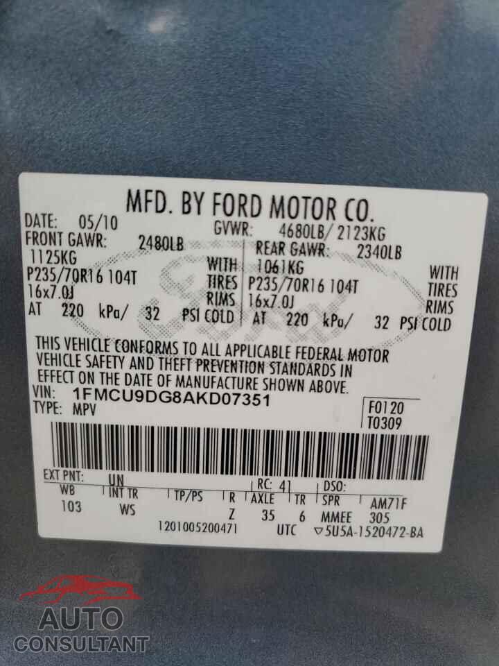 FORD ESCAPE 2010 - 1FMCU9DG8AKD07351