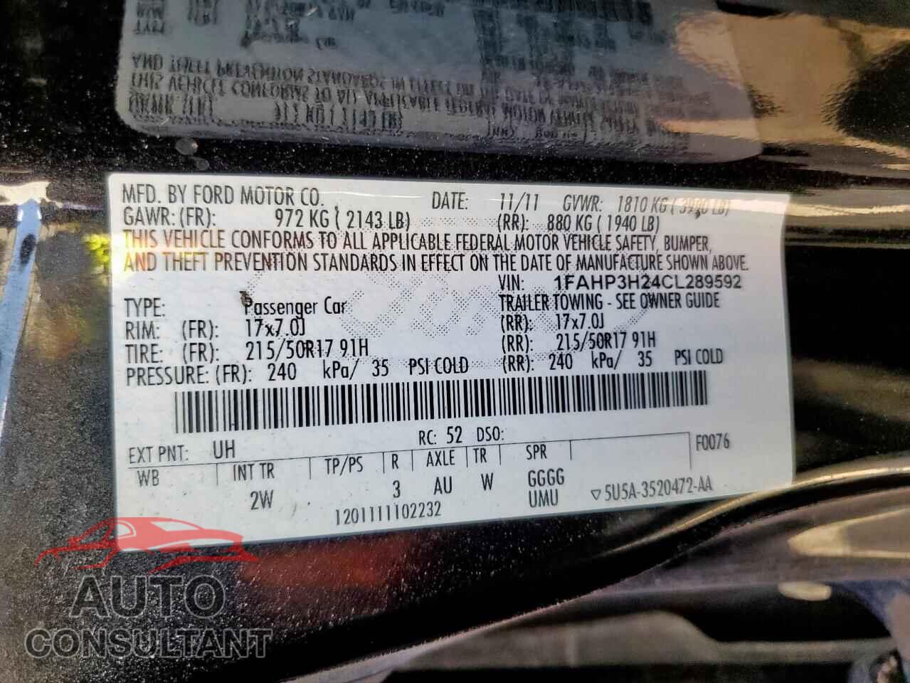 FORD FOCUS 2012 - 1FAHP3H24CL289592