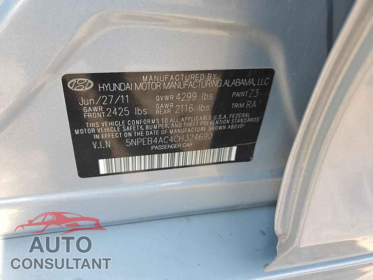 HYUNDAI SONATA 2012 - 5NPEB4AC4CH324690