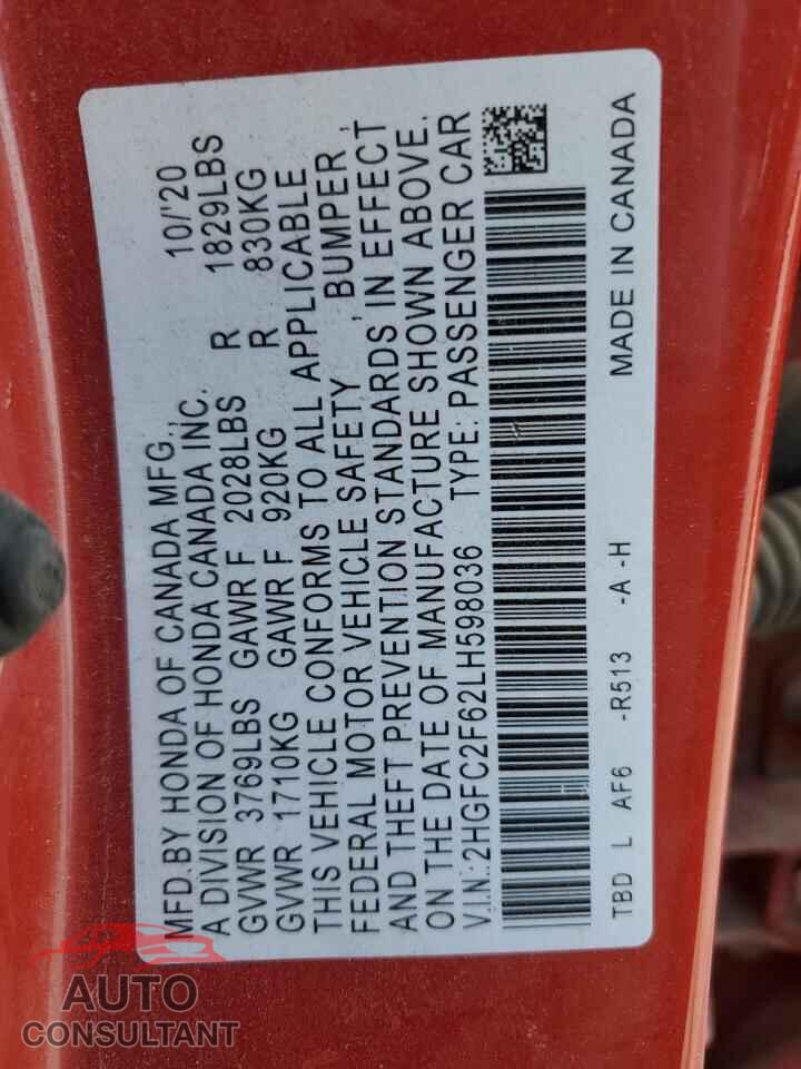 HONDA CIVIC 2020 - 2HGFC2F62LH598036
