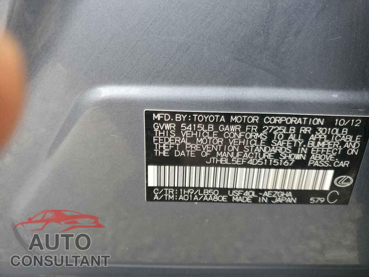 LEXUS LS460 2013 - JTHBL5EF4D5115167