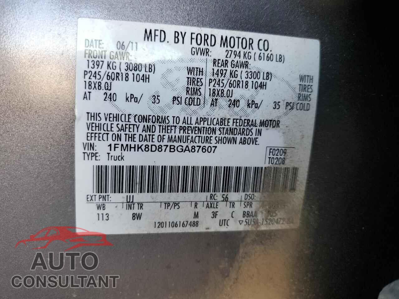 FORD EXPLORER 2011 - 1FMHK8D87BGA87607