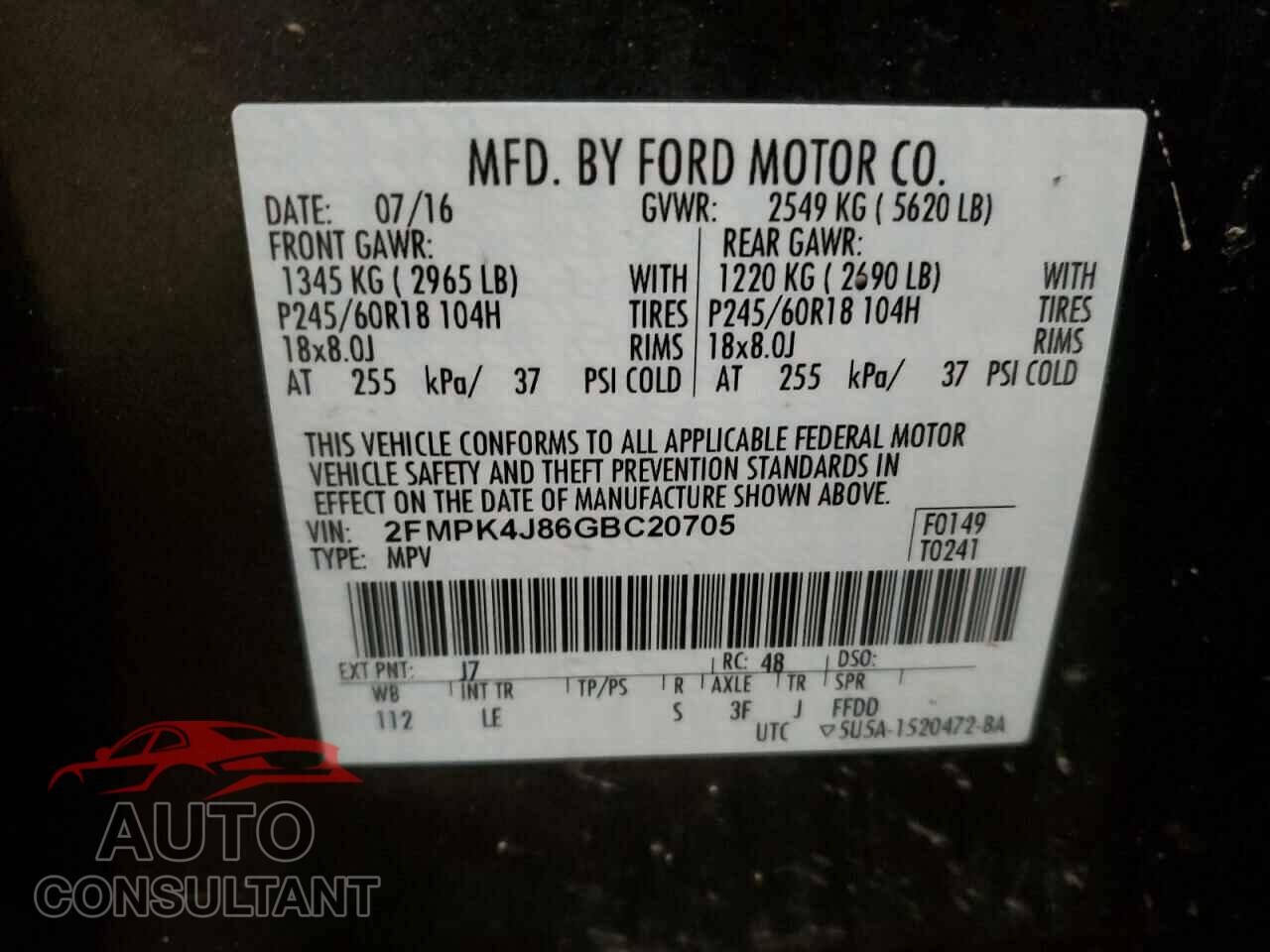FORD EDGE 2016 - 2FMPK4J86GBC20705