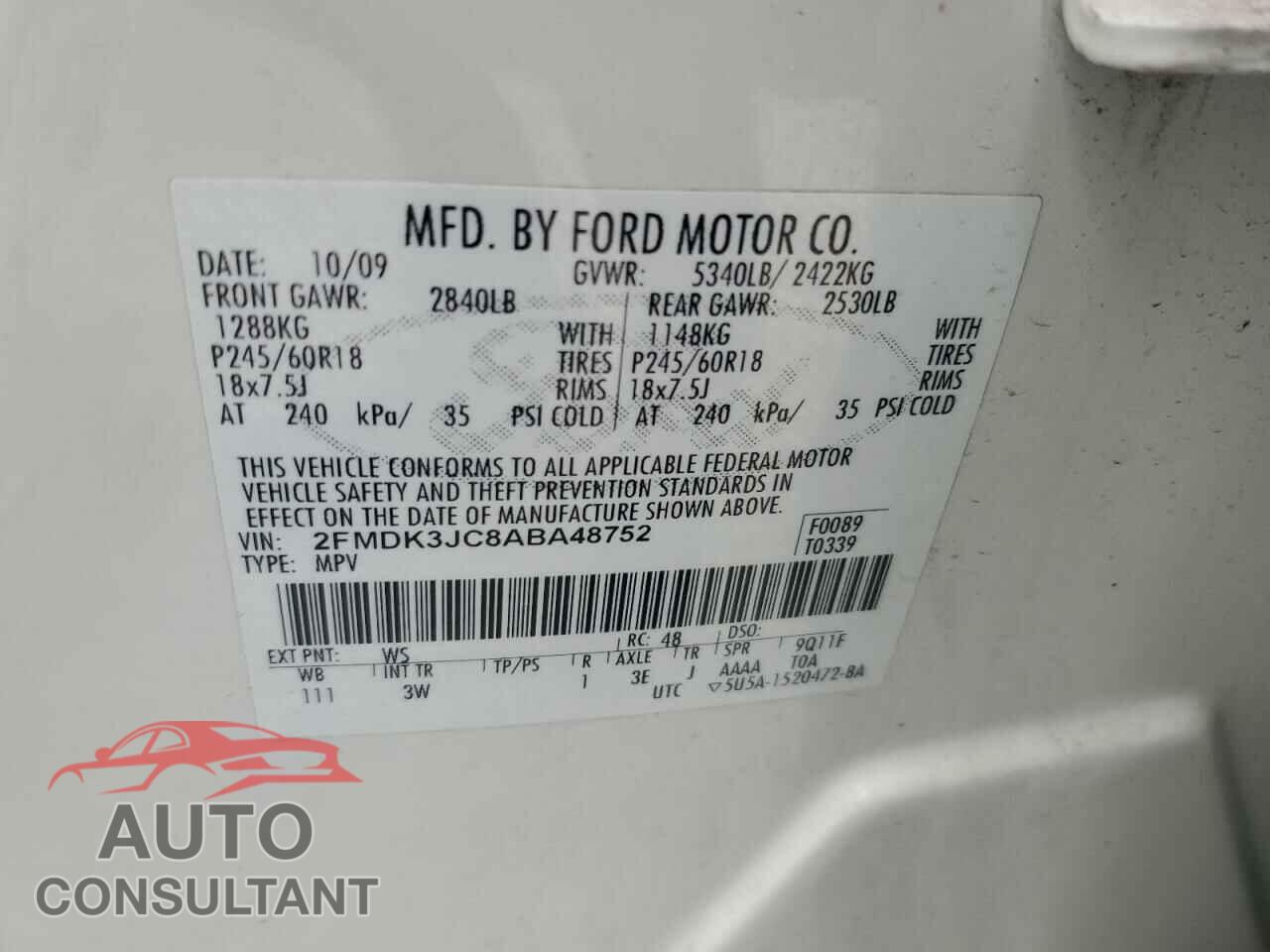 FORD EDGE 2010 - 2FMDK3JC8ABA48752