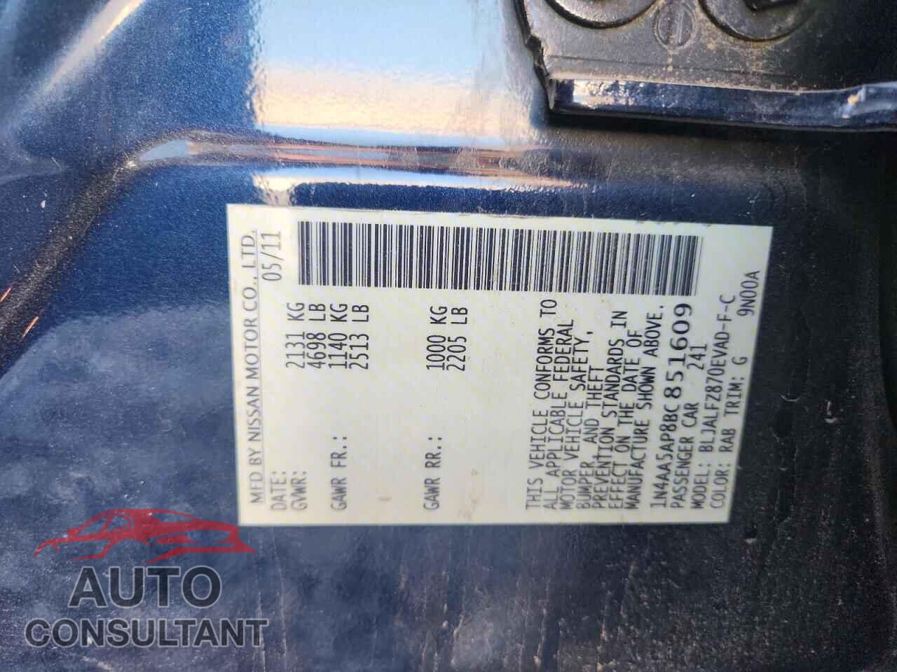 NISSAN MAXIMA 2011 - 1N4AA5AP8BC851609