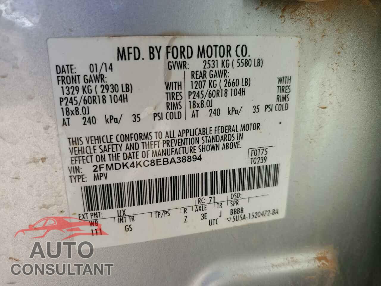 FORD EDGE 2014 - 2FMDK4KC8EBA38894