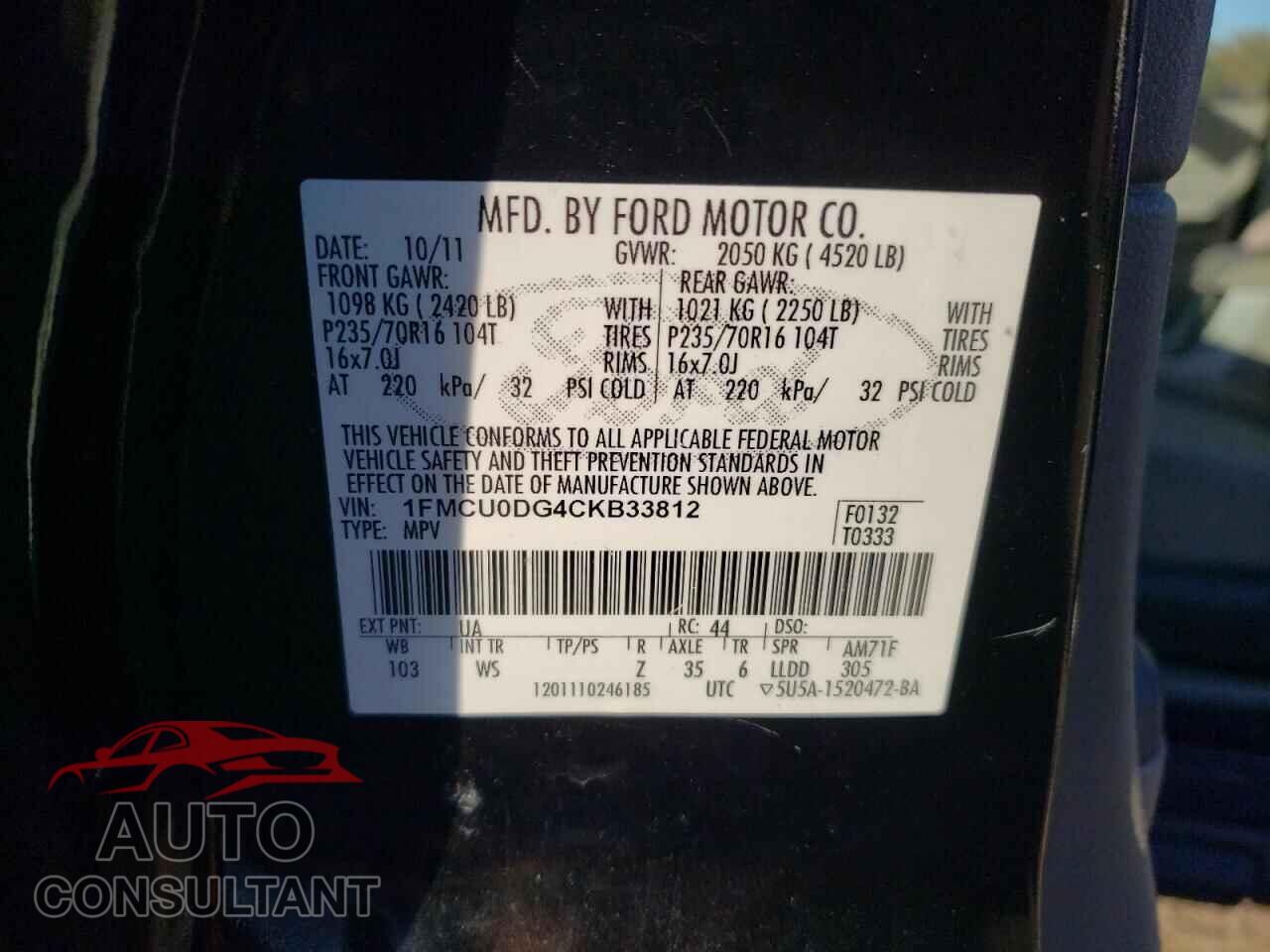 FORD ESCAPE 2012 - 1FMCU0DG4CKB33812