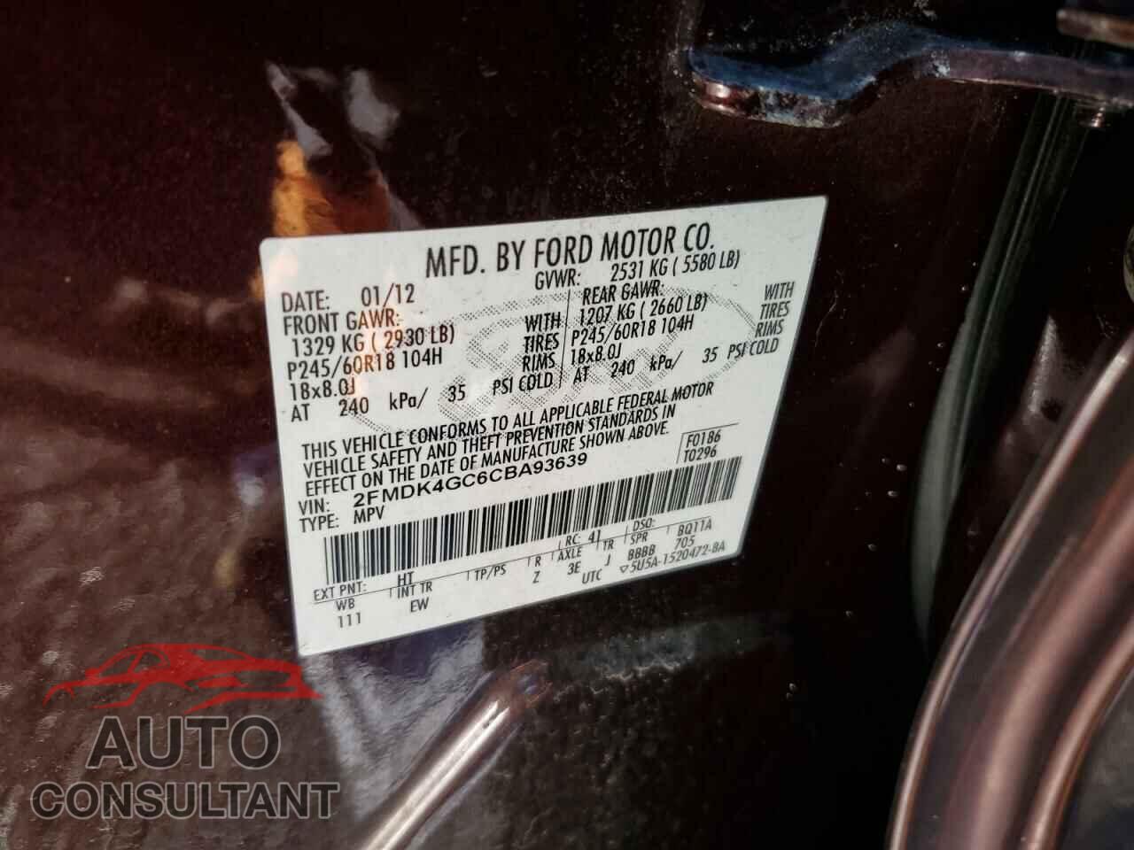 FORD EDGE 2012 - 2FMDK4GC6CBA93639