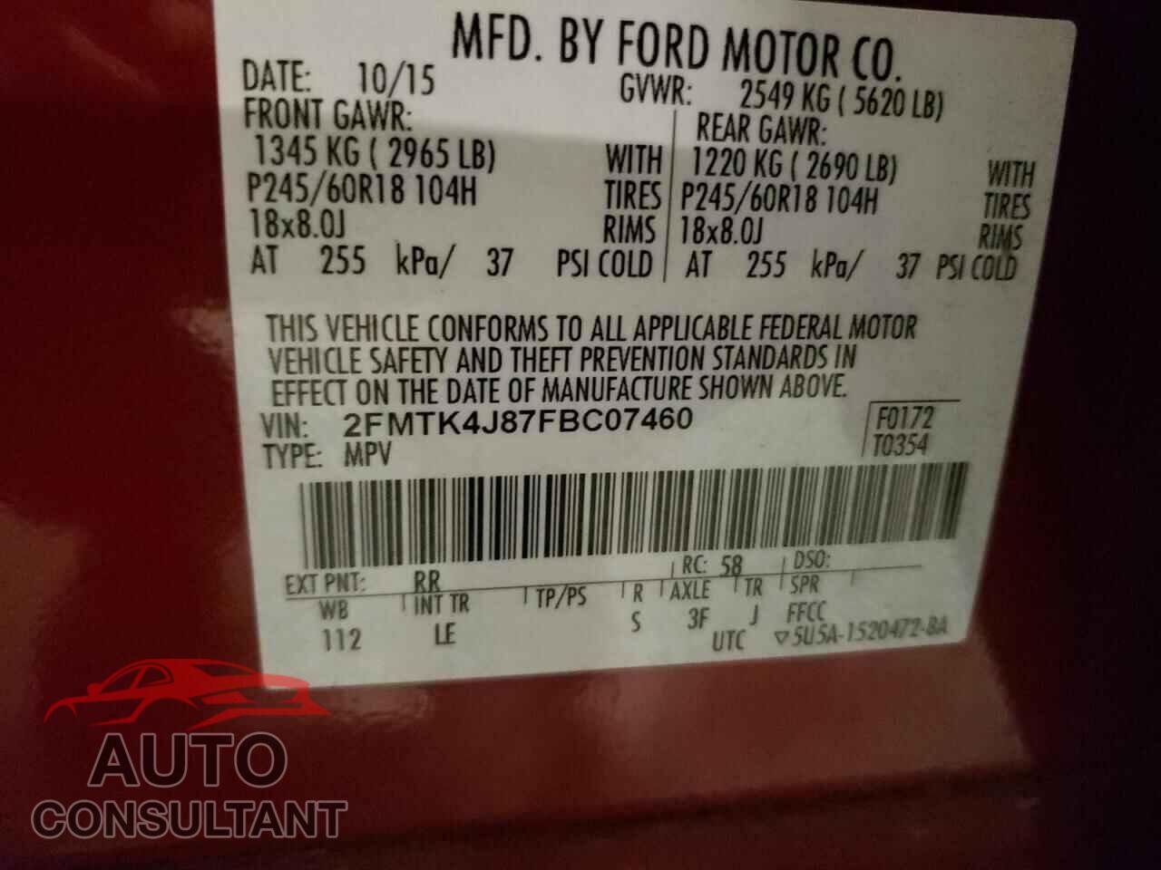 FORD EDGE 2015 - 2FMTK4J87FBC07460