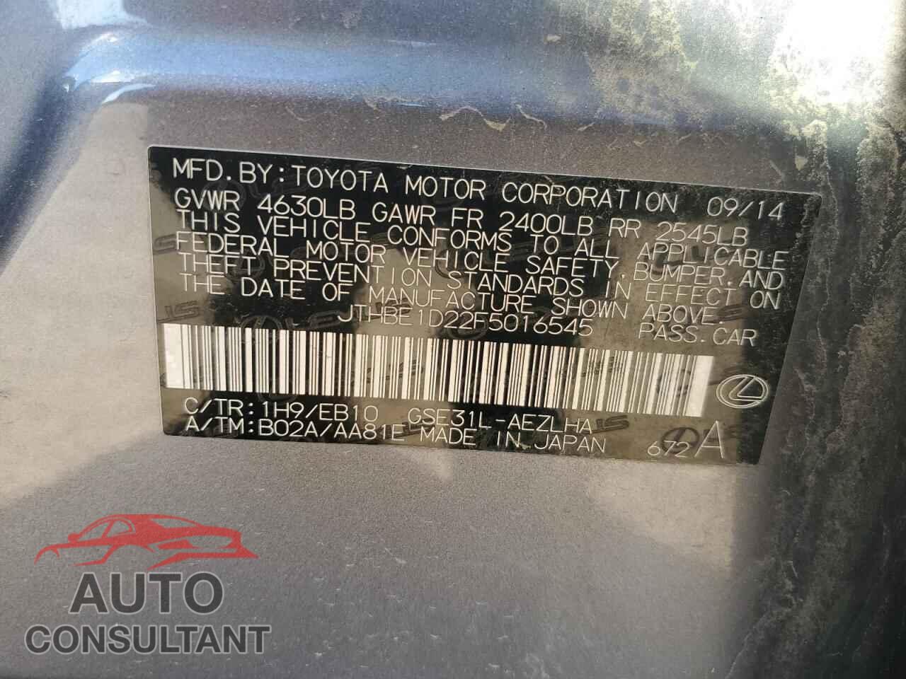 LEXUS IS 2015 - JTHBE1D22F5016545