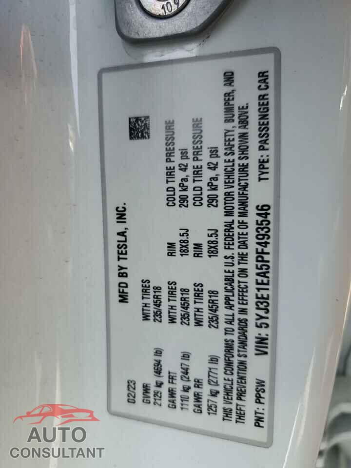 TESLA MODEL 3 2023 - 5YJ3E1EA5PF493546