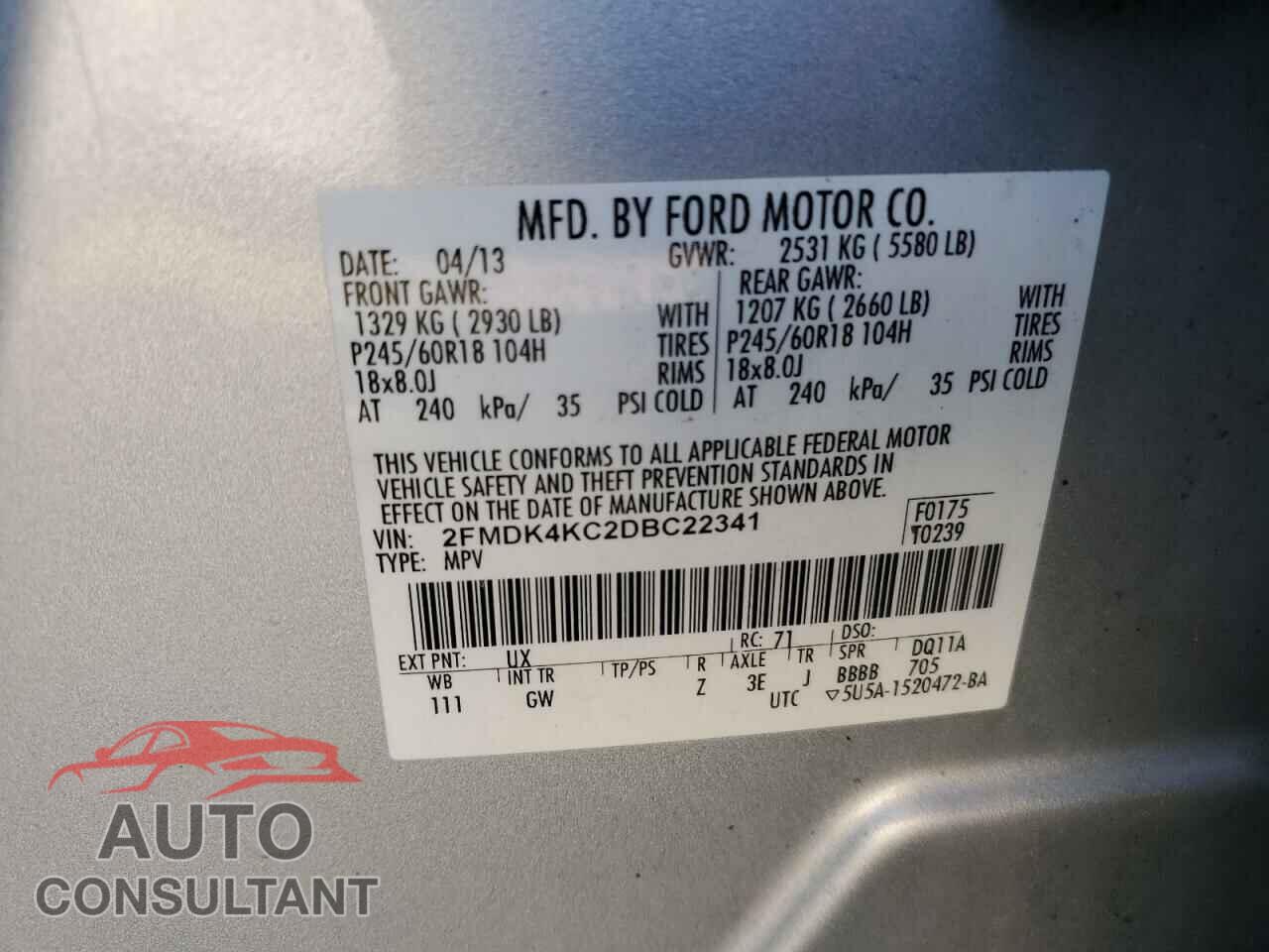 FORD EDGE 2013 - 2FMDK4KC2DBC22341