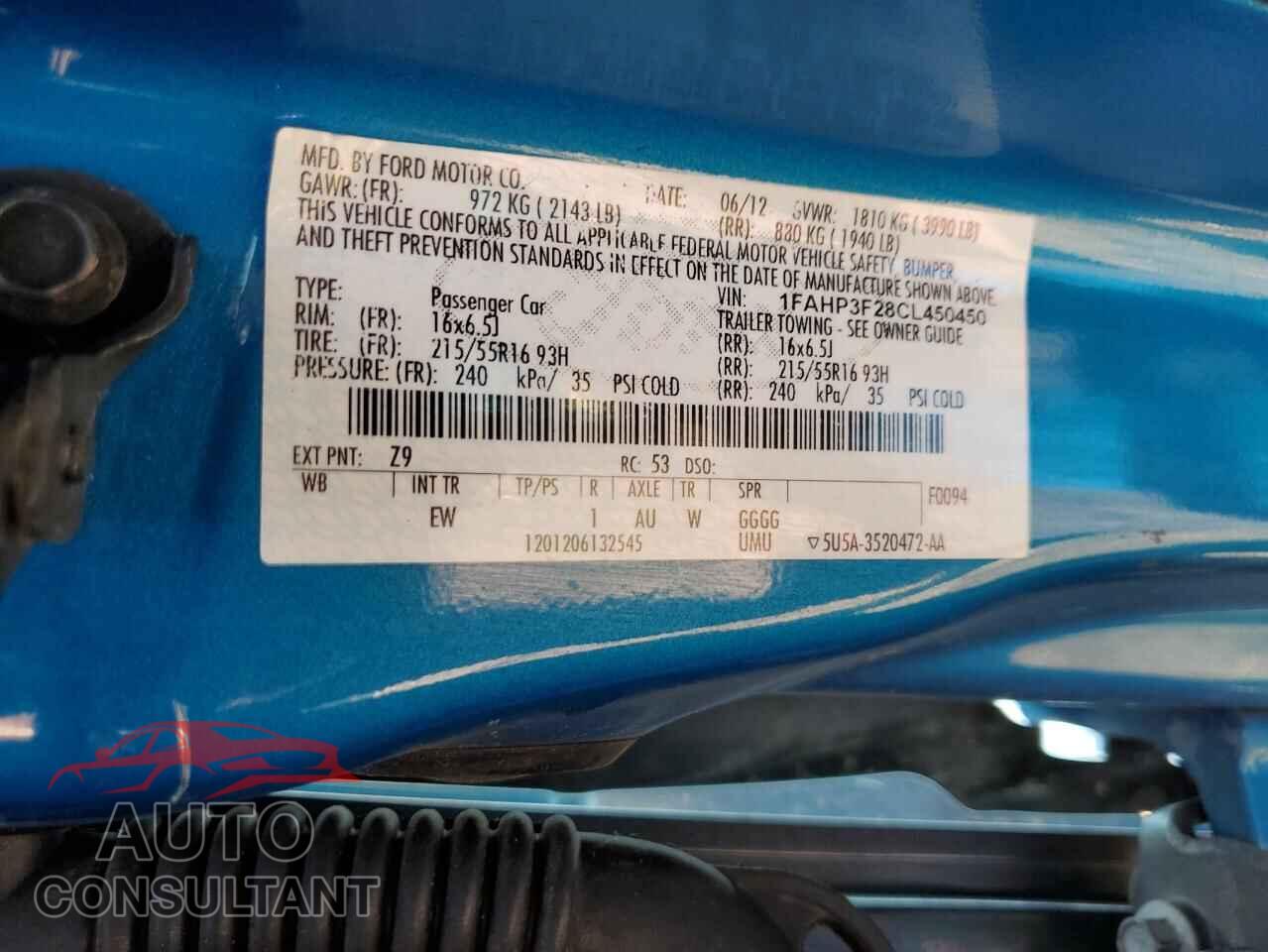 FORD FOCUS 2012 - 1FAHP3F28CL450450