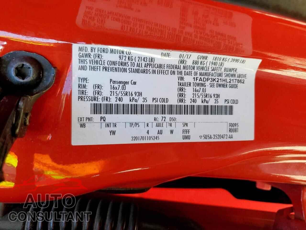 FORD FOCUS 2017 - 1FADP3K21HL217862