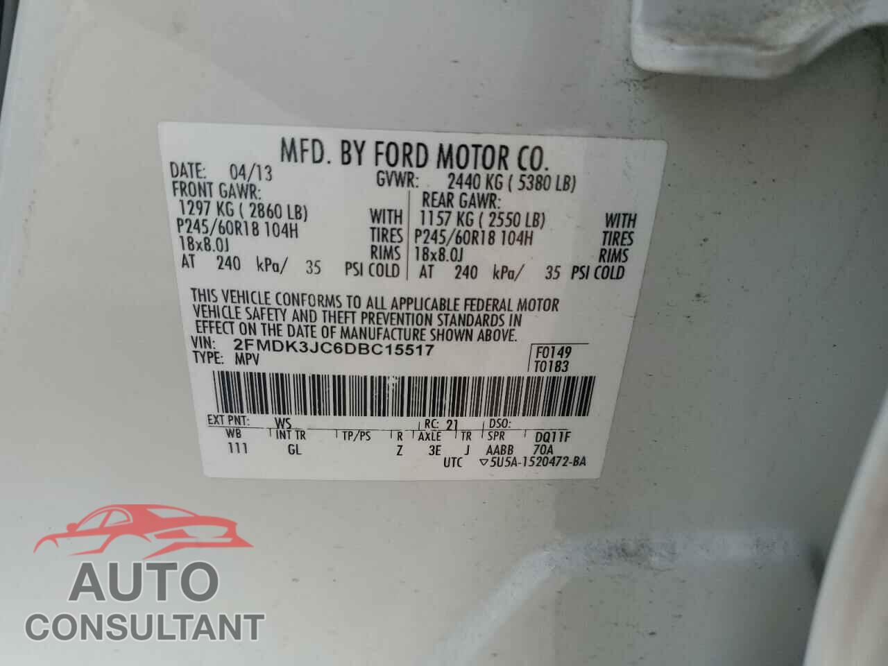 FORD EDGE 2013 - 2FMDK3JC6DBC15517