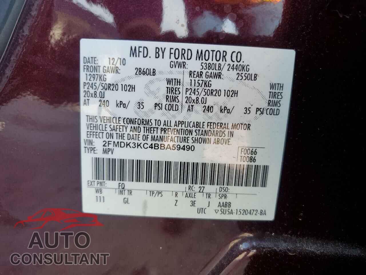 FORD EDGE 2011 - 2FMDK3KC4BBA59490