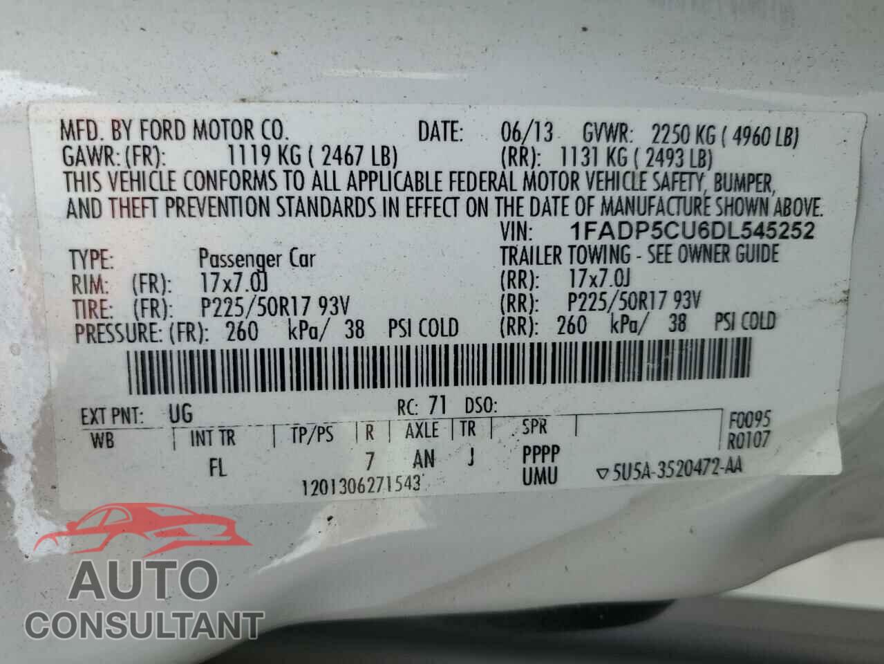 FORD CMAX 2013 - 1FADP5CU6DL545252