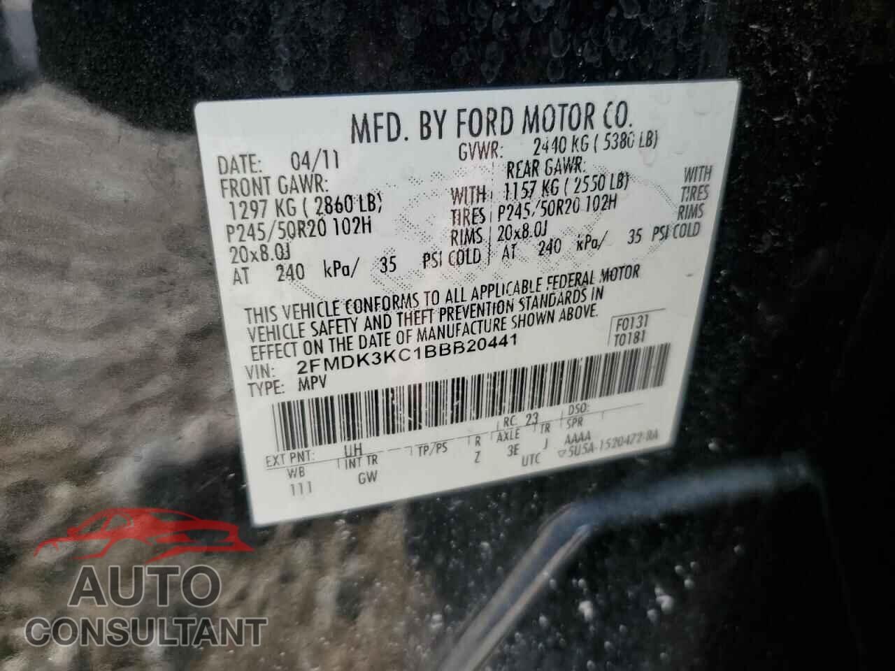 FORD EDGE 2011 - 2FMDK3KC1BBB20441
