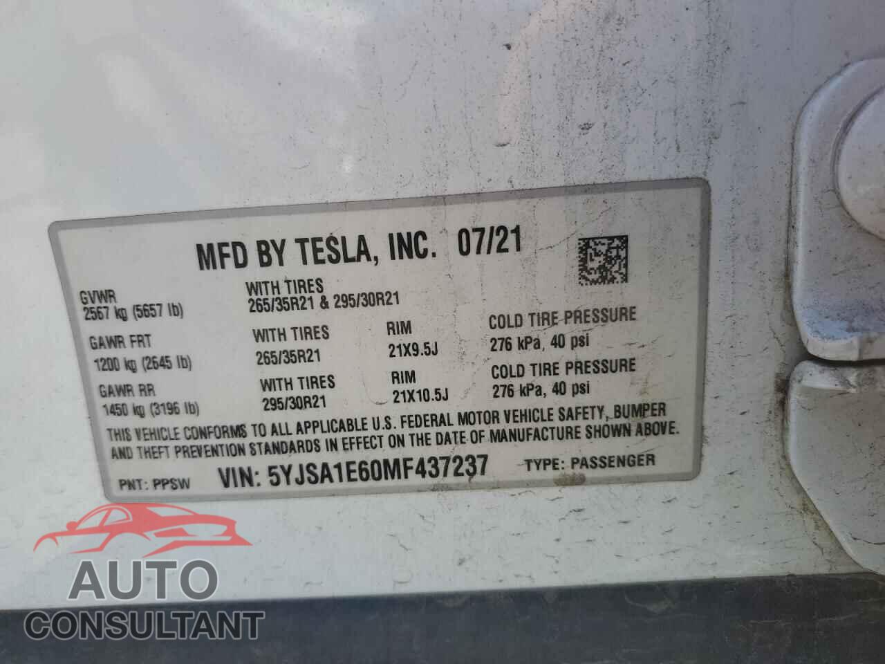 TESLA MODEL S 2021 - 5YJSA1E60MF437237