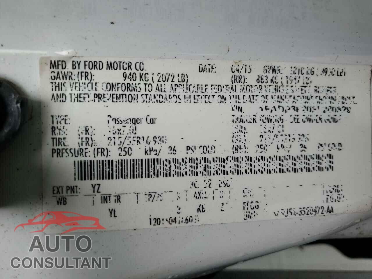 FORD FOCUS 2015 - 1FADP3F20FL280829