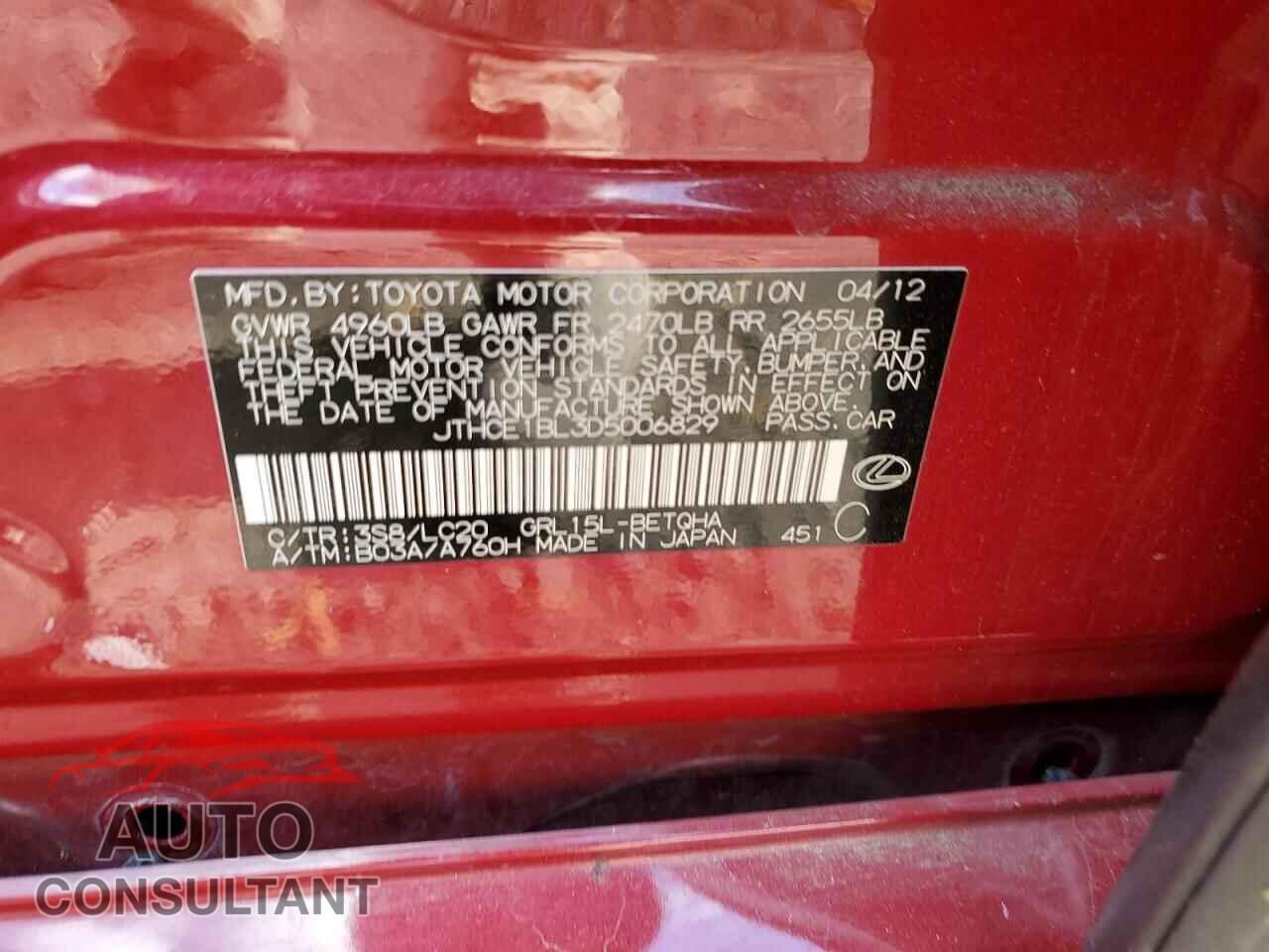 LEXUS GS350 2013 - JTHCE1BL3D5006829