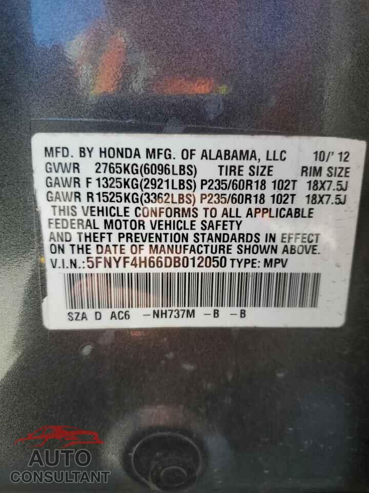 HONDA PILOT 2013 - 5FNYF4H66DB012050