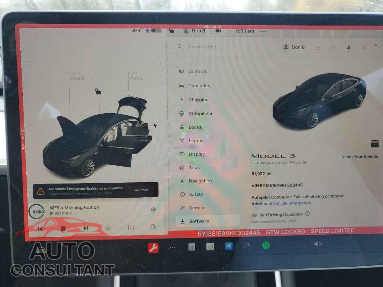 TESLA MODEL 3 2019 - 5YJ3E1EA9KF302445