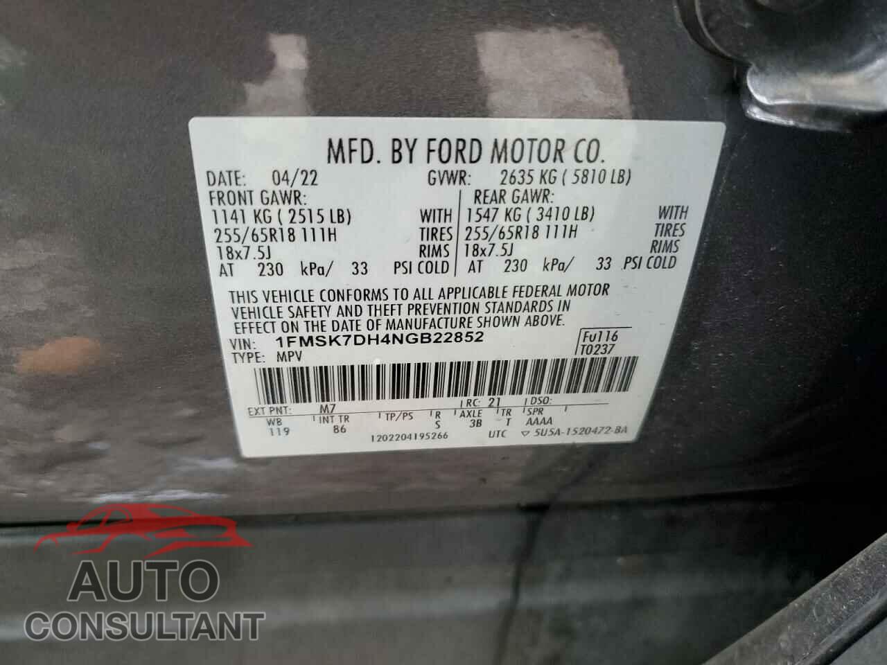 FORD EXPLORER 2022 - 1FMSK7DH4NGB22852