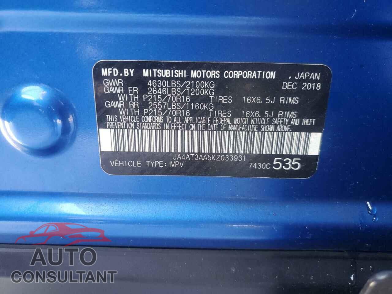 MITSUBISHI ECLIPSE 2019 - JA4AT3AA5KZ033931