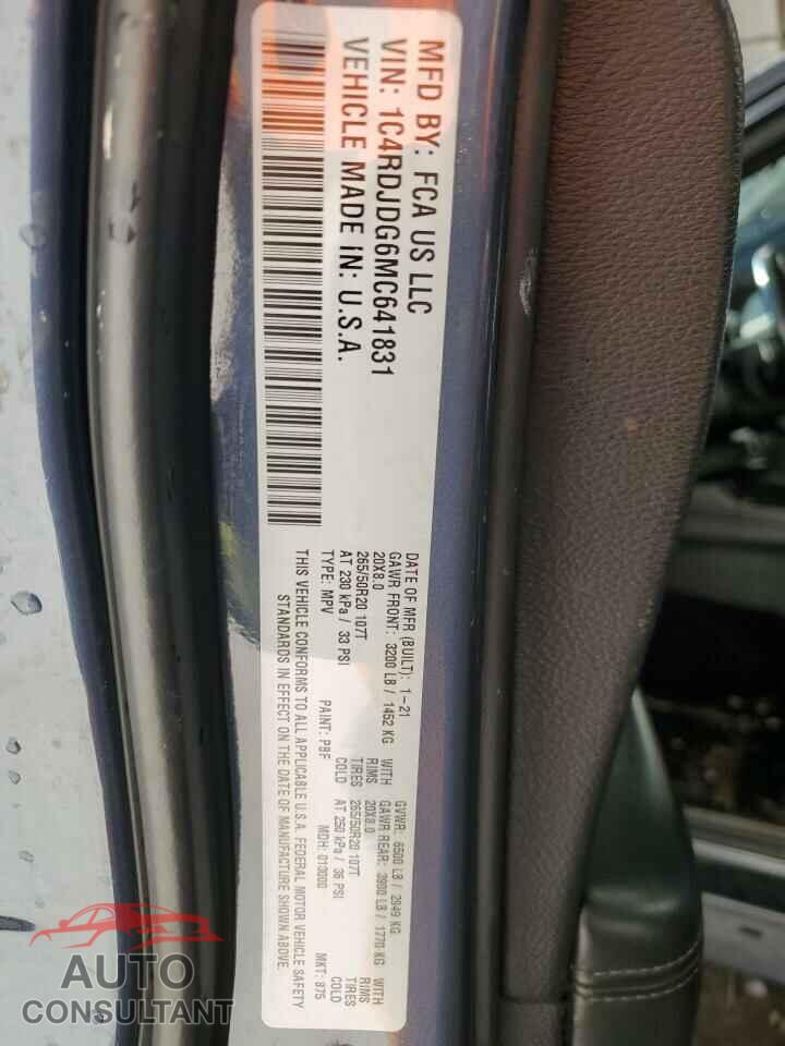 DODGE DURANGO 2021 - 1C4RDJDG6MC641831