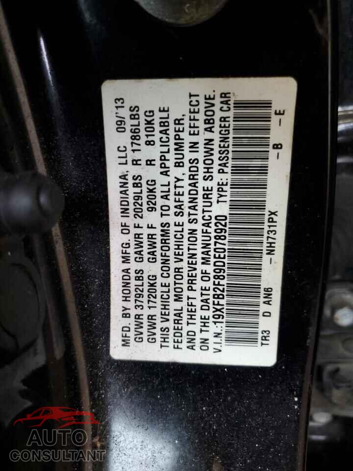 HONDA CIVIC 2013 - 19XFB2F89DE078920