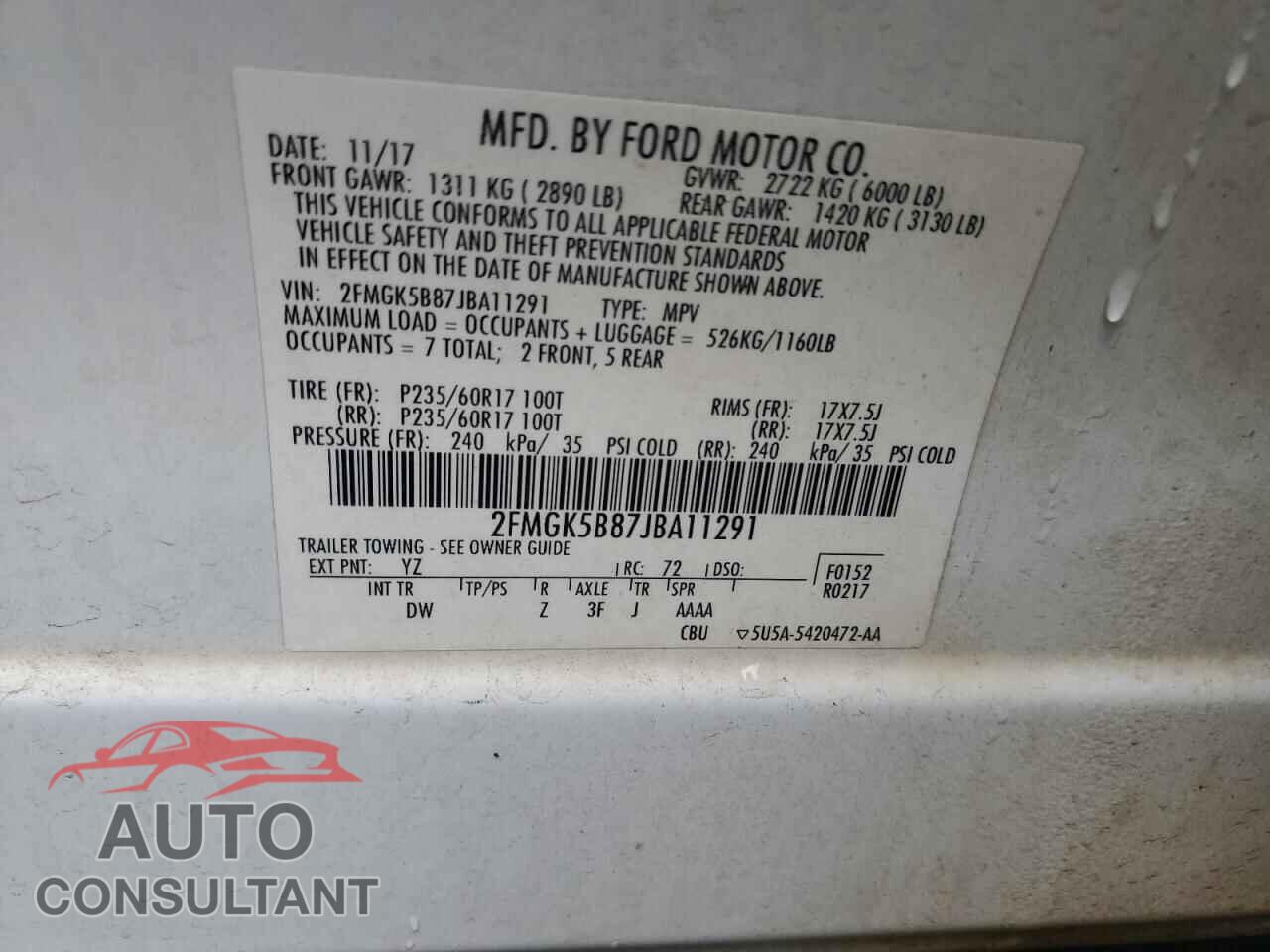 FORD FLEX 2018 - 2FMGK5B87JBA11291