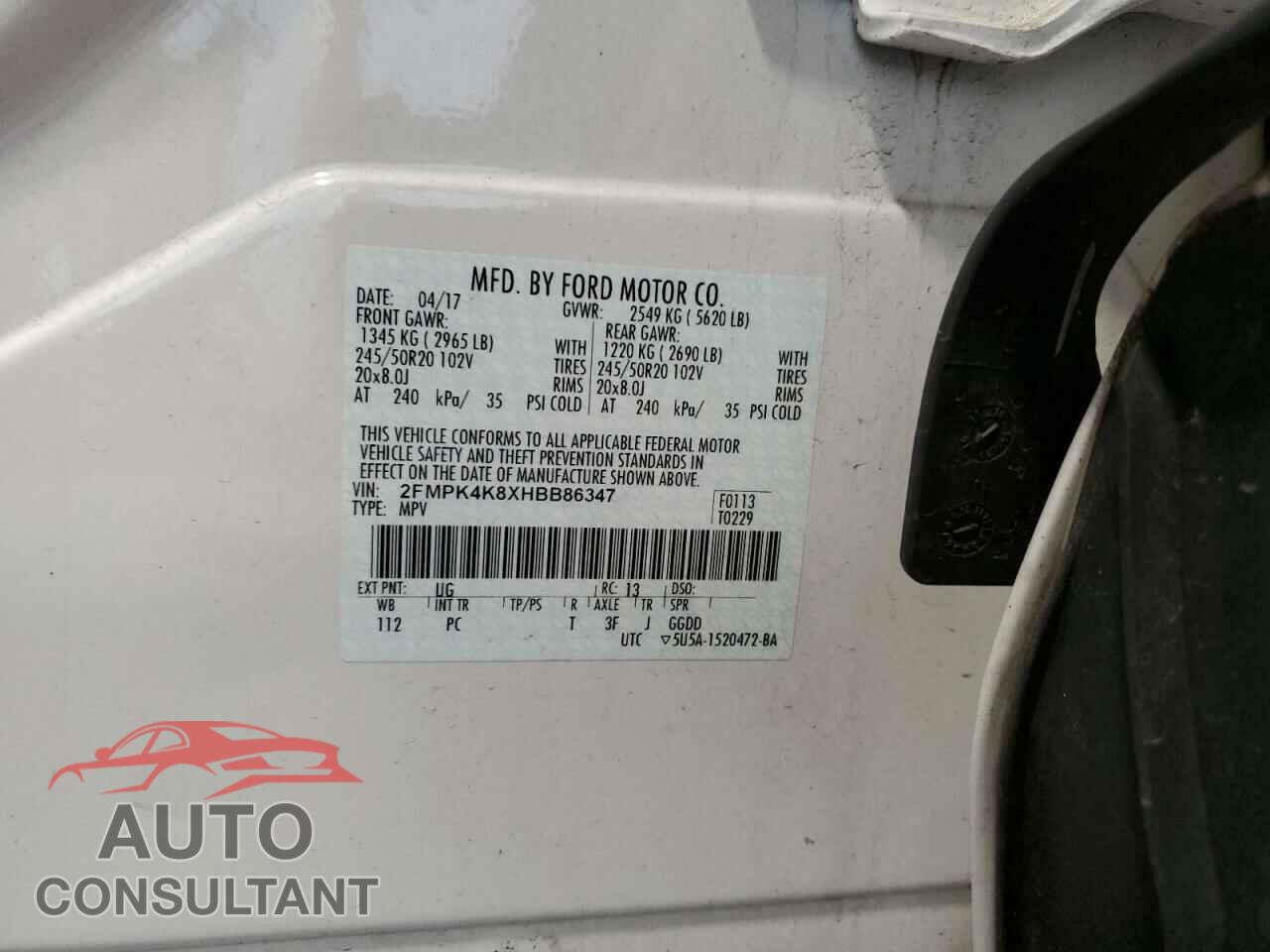 FORD EDGE 2017 - 2FMPK4K8XHBB86347
