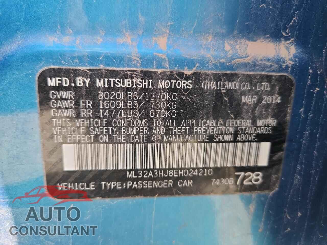 MITSUBISHI MIRAGE 2014 - ML32A3HJ8EH024210