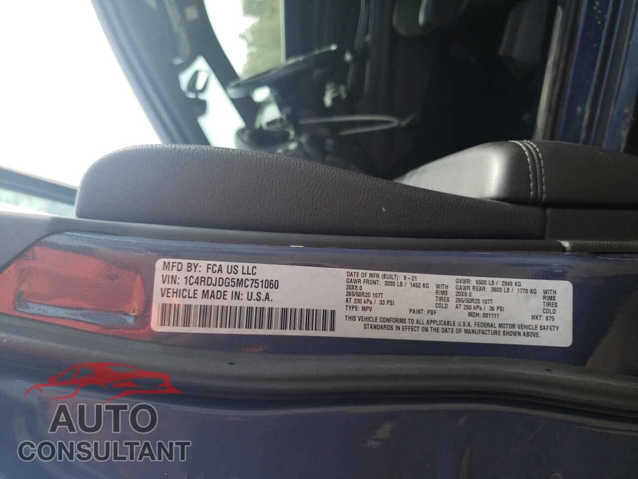 DODGE DURANGO 2021 - 1C4RDJDG5MC751060