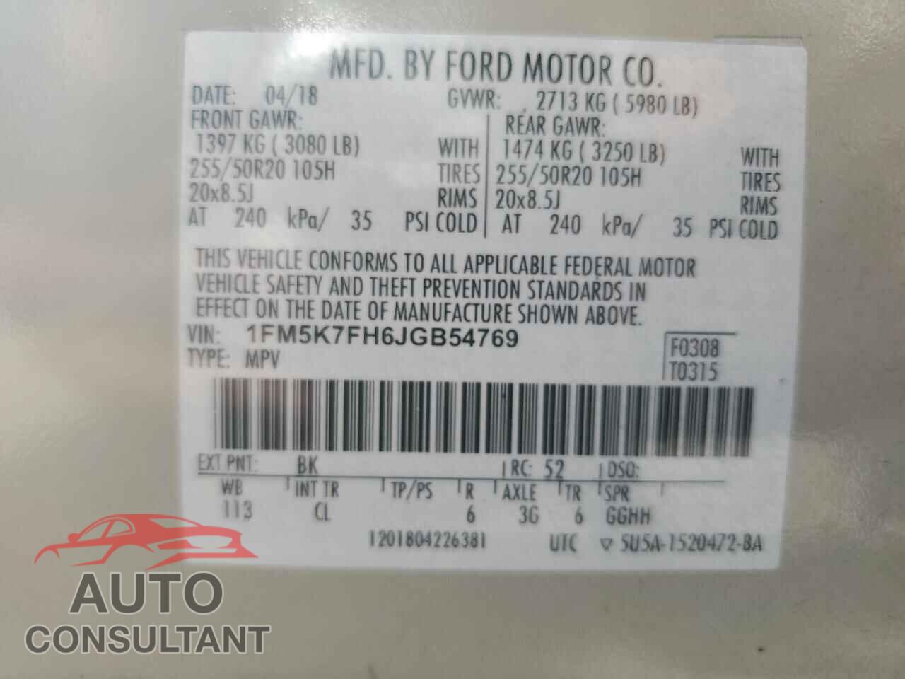 FORD EXPLORER 2018 - 1FM5K7FH6JGB54769