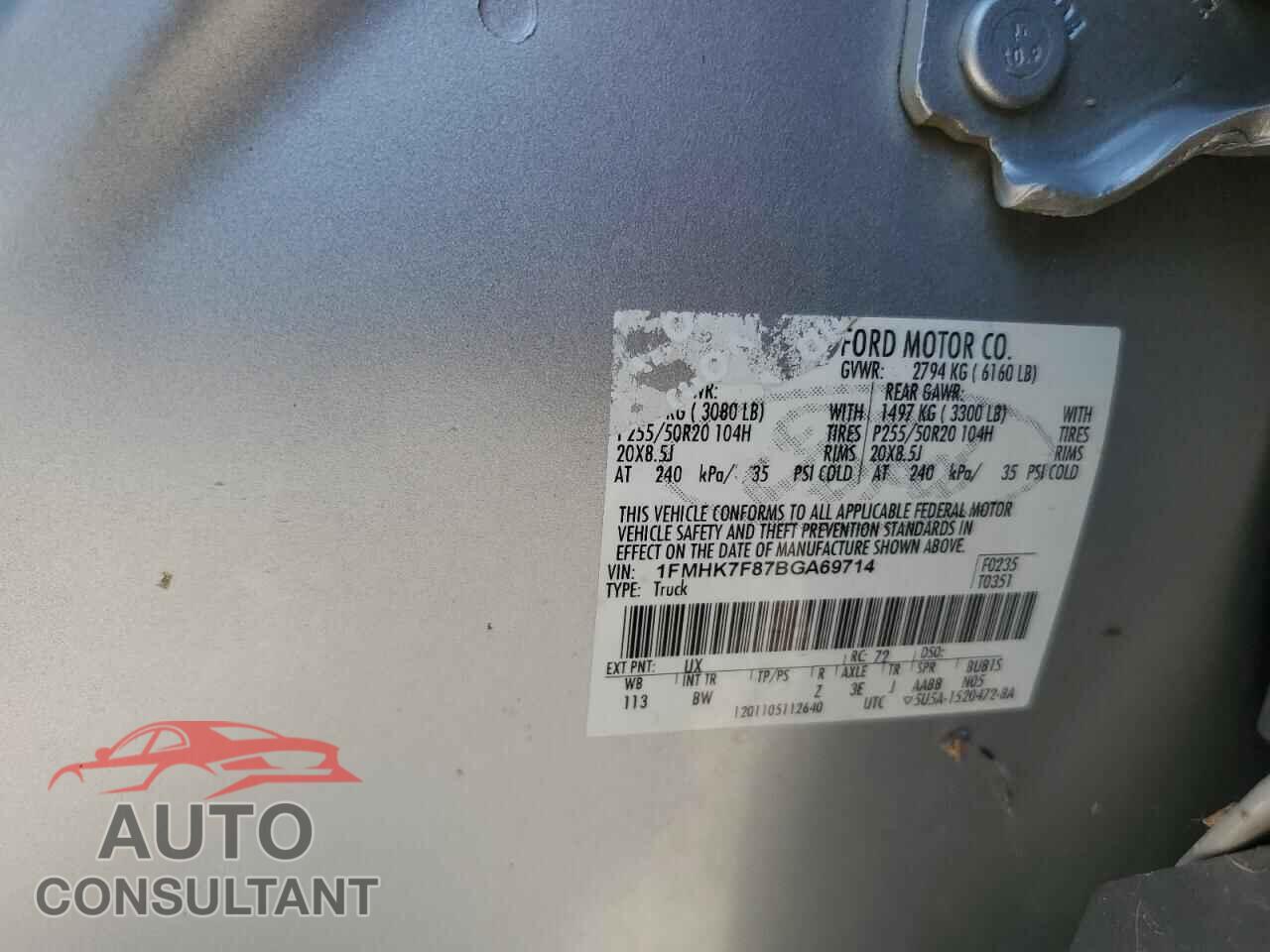 FORD EXPLORER 2011 - 1FMHK7F87BGA69714