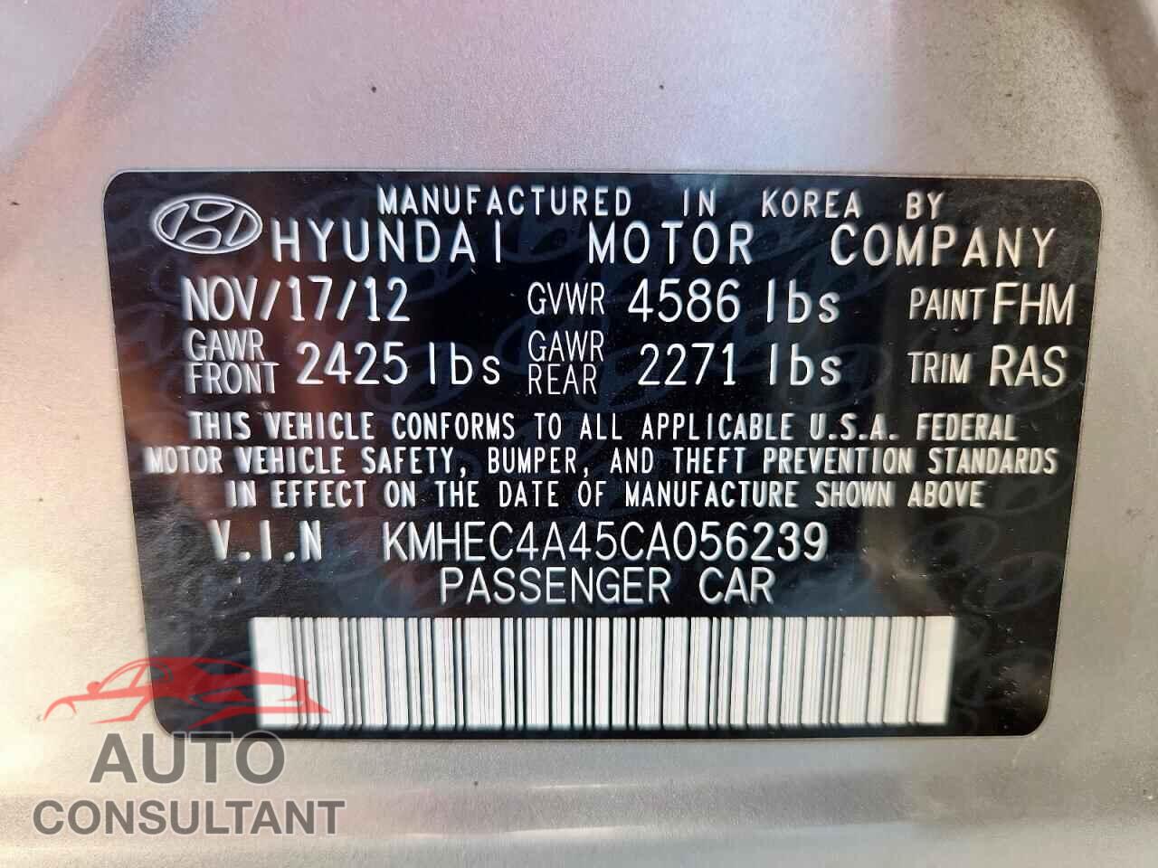 HYUNDAI SONATA 2012 - KMHEC4A45CA056239