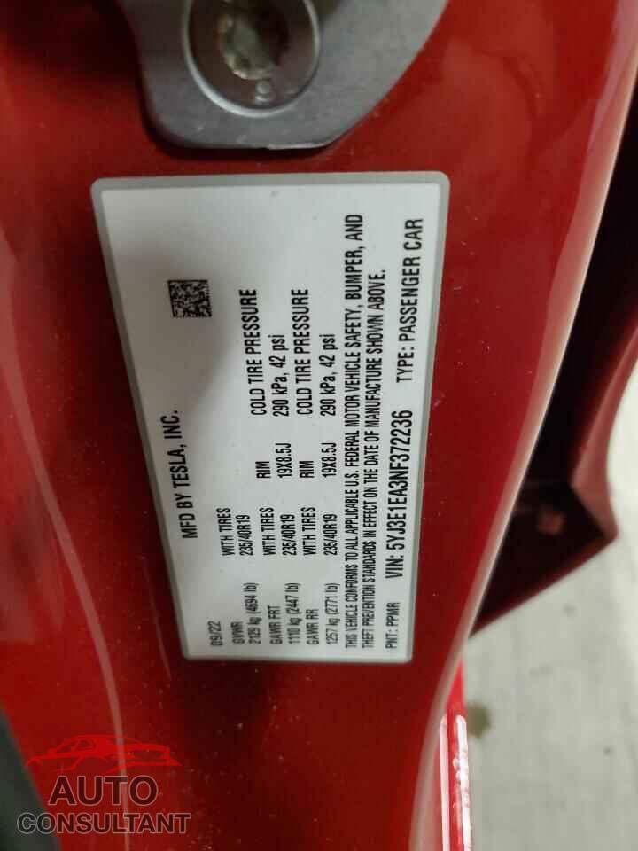 TESLA MODEL 3 2022 - 5YJ3E1EA3NF372236