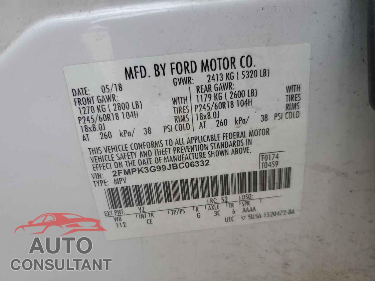 FORD EDGE 2018 - 2FMPK3G99JBC06332
