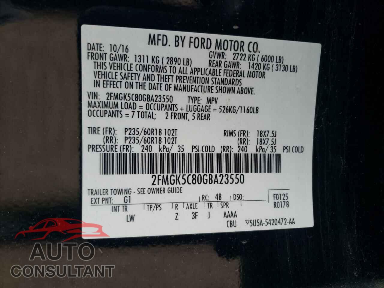 FORD FLEX 2016 - 2FMGK5C80GBA23550