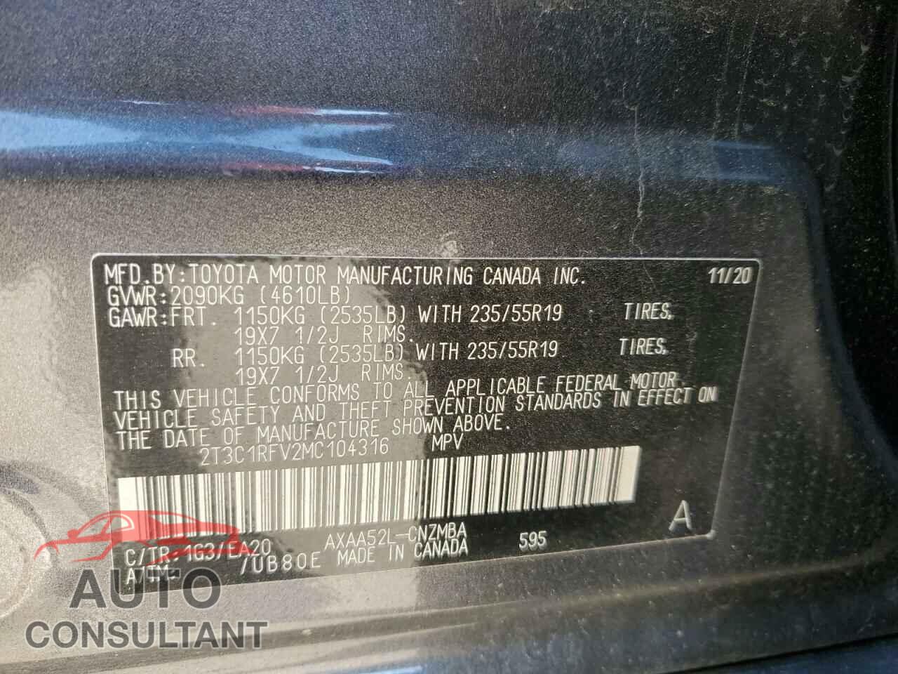 TOYOTA RAV4 2021 - 2T3C1RFV2MC104316