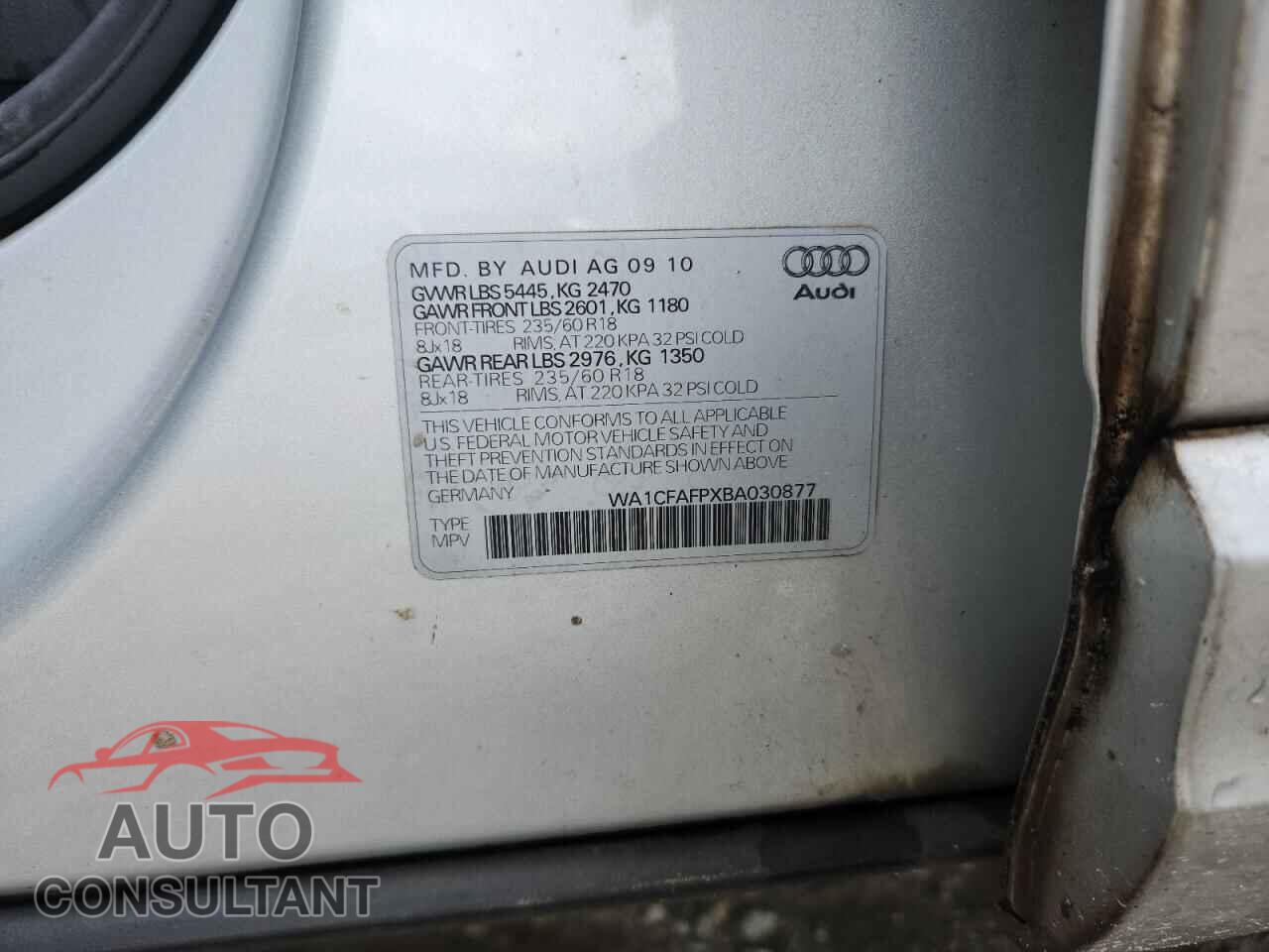AUDI Q5 2011 - WA1CFAFPXBA030877