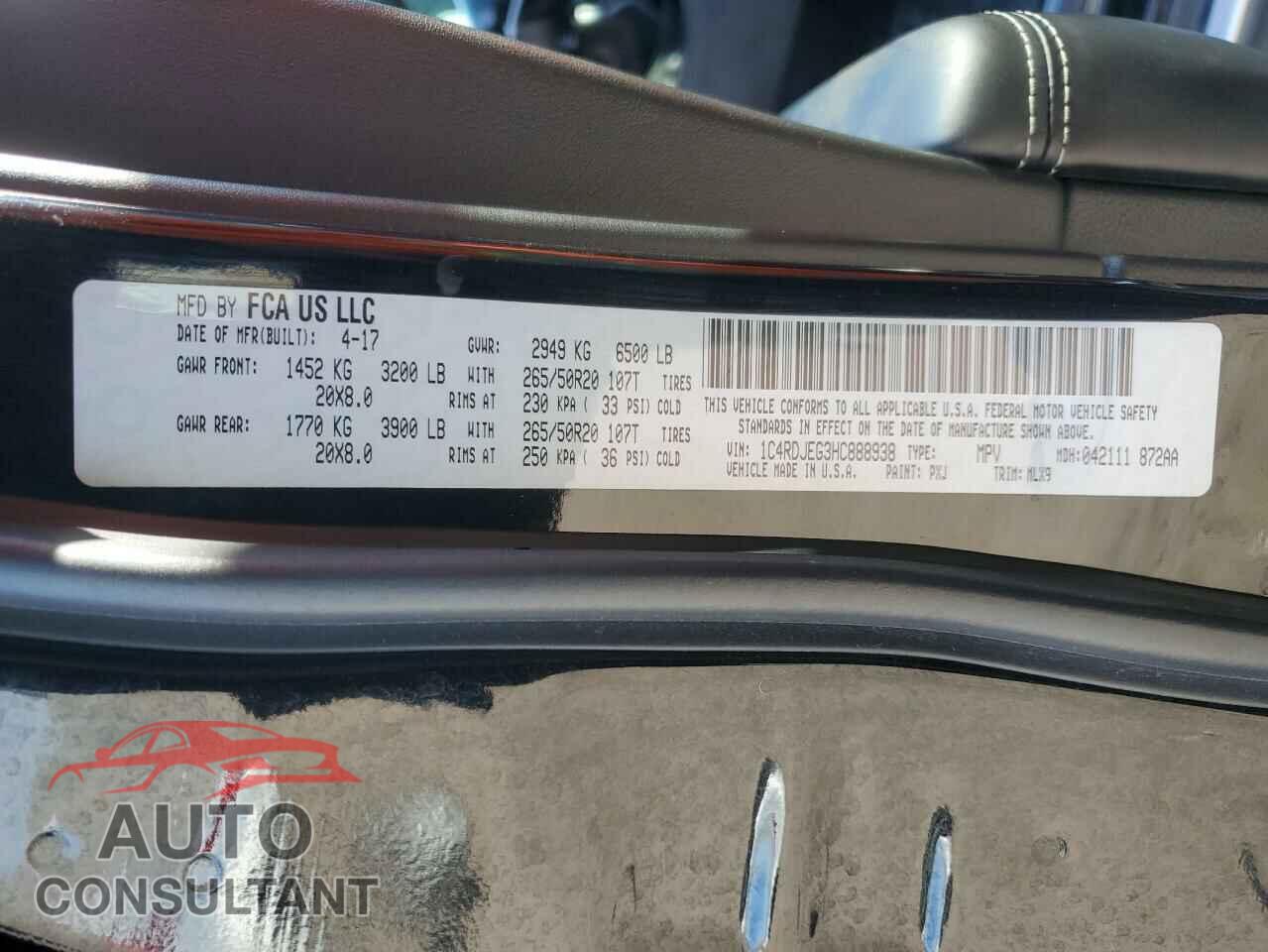 DODGE DURANGO 2017 - 1C4RDJEG3HC888938
