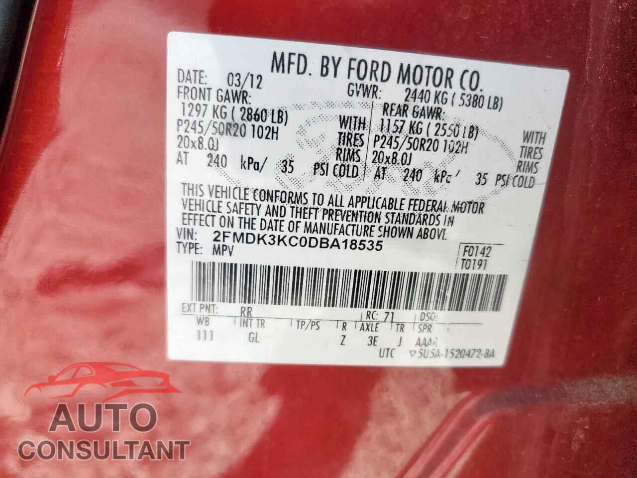 FORD EDGE 2013 - 2FMDK3KC0DBA18535