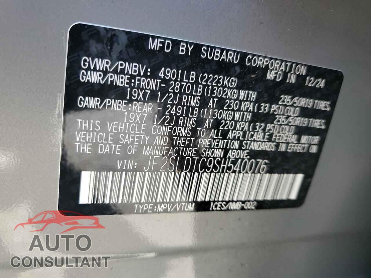 SUBARU FORESTER 2025 - JF2SLDTC9SH540076
