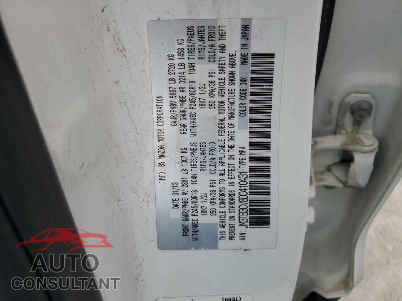 MAZDA CX-9 2013 - JM3TB3CV8D0410431